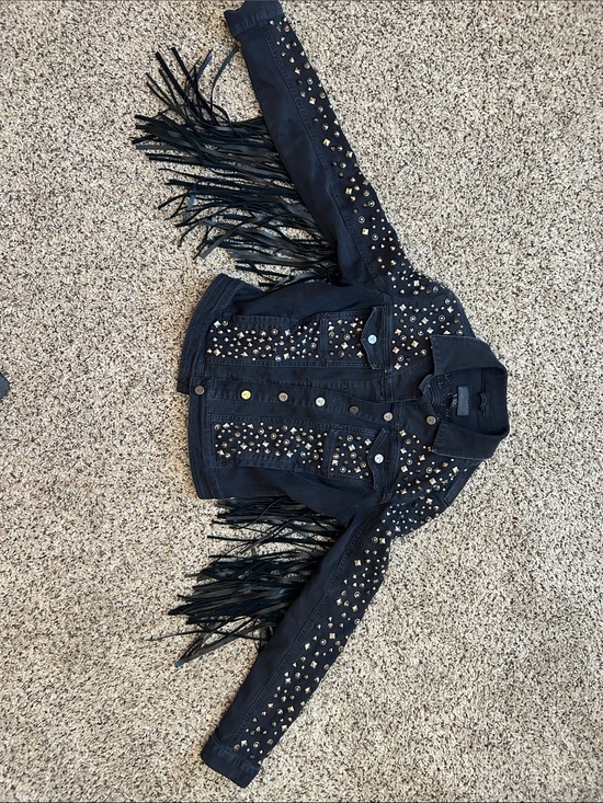 Guess Jackets & Blazers - Guess Black Studded Fringe Denim Jacket